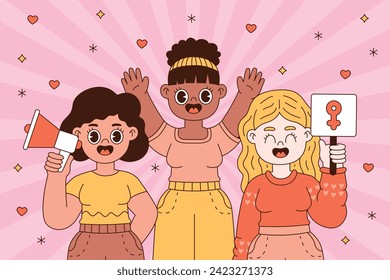 International Women's Day Background. Happy Women's Day celebration. March 8. Cartoon Vector illustration design for Poster, Banner, Flyer, Greeting, Card, Cover, Post, Invitation. happy women day.