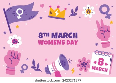 International Women's Day Background. Happy Women's Day celebration. March 8. Cartoon Vector illustration design for Poster, Banner, Flyer, Greeting, Card, Cover, Post, Invitation. happy women day.