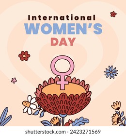International Women's Day Background. Happy Women's Day celebration. March 8. Cartoon Vector illustration design for Poster, Banner, Flyer, Greeting, Card, Cover, Post, Invitation. happy women day.