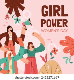 International Women's Day Background. Happy Women's Day celebration. March 8. Cartoon Vector illustration design for Poster, Banner, Flyer, Greeting, Card, Cover, Post, Invitation. happy women day.