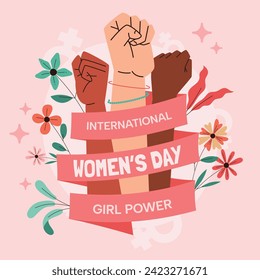 International Women's Day Background. Happy Women's Day celebration. March 8. Cartoon Vector illustration design for Poster, Banner, Flyer, Greeting, Card, Cover, Post, Invitation. happy women day.