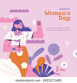 International Women's Day Background. Happy Women's Day celebration. March 8. Cartoon Vector illustration design for Poster, Banner, Flyer, Greeting, Card, Cover, Post, Invitation. happy women day.