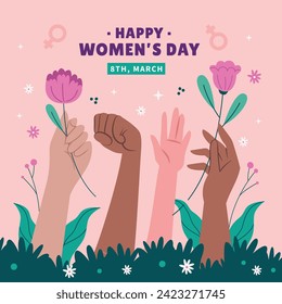 International Women's Day Background. Happy Women's Day celebration. March 8. Cartoon Vector illustration design for Poster, Banner, Flyer, Greeting, Card, Cover, Post, Invitation. happy women day.