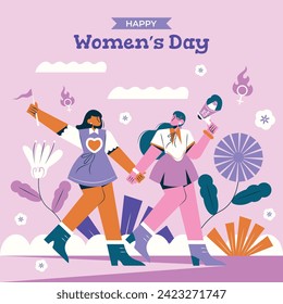 International Women's Day Background. Happy Women's Day celebration. March 8. Cartoon Vector illustration design for Poster, Banner, Flyer, Greeting, Card, Cover, Post, Invitation. happy women day.