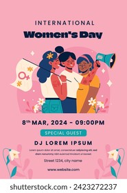 International Women's Day Background. Happy Women's Day celebration. March 8. Cartoon Vector illustration design for Poster, Banner, Flyer, Greeting, Card, Cover, Post, Invitation. happy women day.