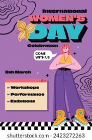International Women's Day Background. Happy Women's Day celebration. March 8. Cartoon Vector illustration design for Poster, Banner, Flyer, Greeting, Card, Cover, Post, Invitation. happy women day.