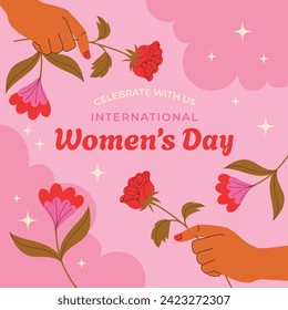 International Women's Day Background. Happy Women's Day celebration. March 8. Cartoon Vector illustration design for Poster, Banner, Flyer, Greeting, Card, Cover, Post, Invitation. happy women day.