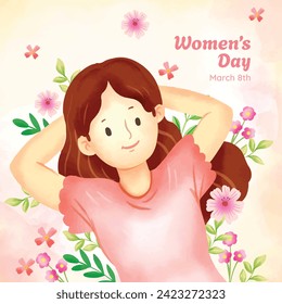 International Women's Day Background. Happy Women's Day celebration. March 8. Cartoon Vector illustration design for Poster, Banner, Flyer, Greeting, Card, Cover, Post, Invitation. happy women day.