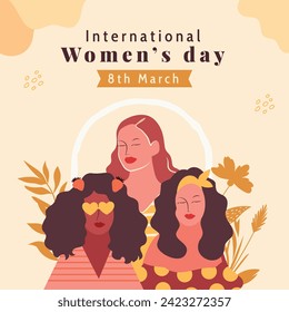 International Women's Day Background. Happy Women's Day celebration. March 8. Cartoon Vector illustration design for Poster, Banner, Flyer, Greeting, Card, Cover, Post, Invitation. happy women day.