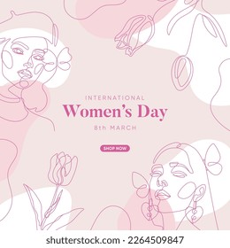 International Women's Day background. Minimal boho and line art composition. Vector illustration.