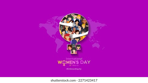 International women's day background. womens sign symbol design. Gender Diversity Around The World. #EmbraceEquity and Break the bias 2023 Theme.