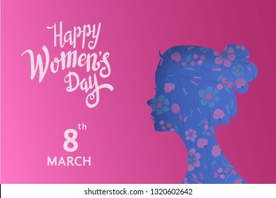 international women's day background vector with girl silhouette shape element