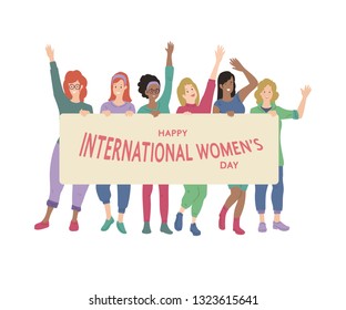 international women's day background vector with woman shape characters element