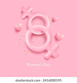 International Women's day banner. 8 march background with 3d women sign. 