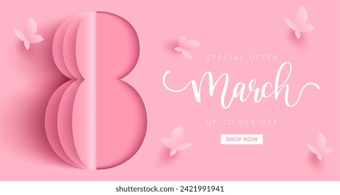 International Women's Day banner. 8 number origami design. Eps10 vector illustration with place for your text.