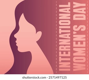International Womens Day banner concept with silhouette of a young woman against pink background. Vector illustration