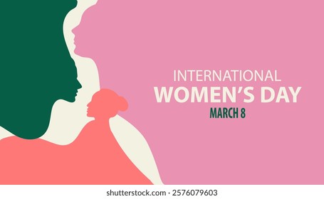 International Women's Day banner concept. Vector flat modern illustration of women's profiles