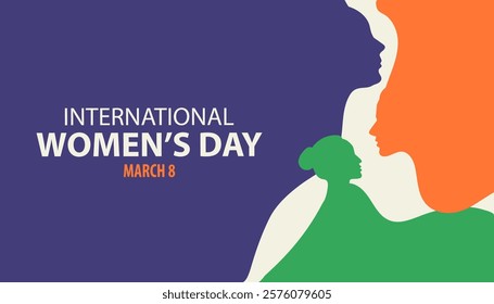 International Women's Day banner concept. Vector flat modern illustration of women's profiles