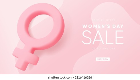 International Women's day banner design. 8 march background with 3d woman sign on pink background. - Shutterstock ID 2116416326