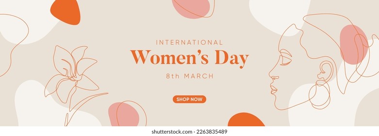 International Women's Day banner design. Minimal boho and line art composition. Vector illustration.