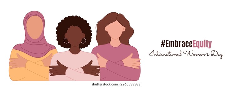 International Women's Day banner. EmbraceEquity, vector illustration