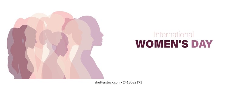 International Womens Day banner. Flat design with womens silhouettes. Vector illustration