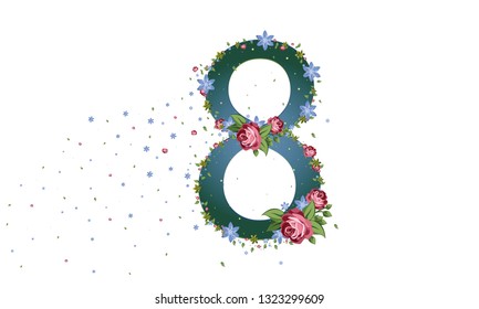 International Women's Day. Banner, flyer for March 8 decorating by paper flowers and hand drawn lettering. Congratulating and wishing happy holiday card for newsletter, brochures, postcards - Vector. 