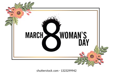 International Women's Day. Banner, flyer for March 8 decorating by paper flowers and hand drawn lettering. Congratulating and wishing happy holiday card for newsletter, brochures, postcards. Vector.