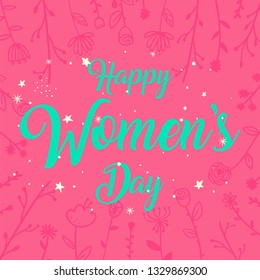 International Women's Day. Banner, flyer for March 8 decorating by paper flowers and hand drawn lettering. Congratulating and wishing happy holiday card for newsletter, brochures, postcards. Vector. -