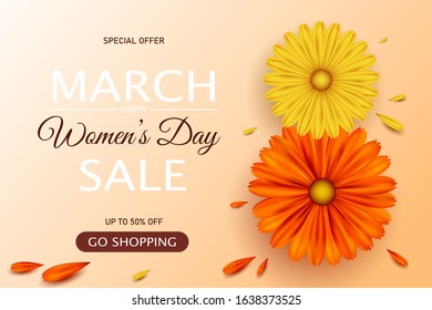 International Women's Day. Banner, flyer for March 8 decorating by flowers and hand drawn lettering