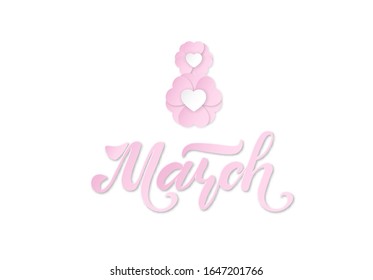 International Women's Day. Banner, flyer for March 8. Hand drawn lettering. Paper cut design. Congratulating and wishing happy holiday card for newsletter, brochures, postcards. Vector illustration