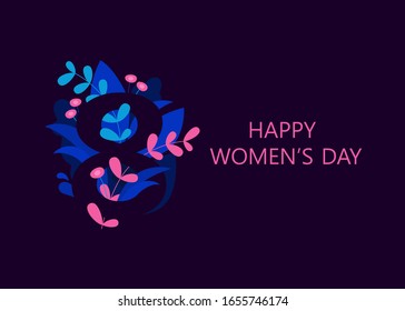 International Women's Day. Banner, flyer for March 8 decorating by flat flowers.