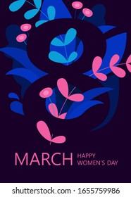 International Women's Day. Banner, flyer for March 8 decorating by flat flowers.