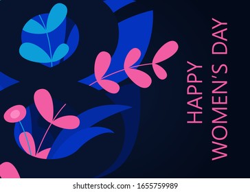 International Women's Day. Banner, flyer for March 8 decorating by flat flowers.