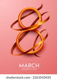 International Women's Day Banner. Flyer for March 8 with golden ribbon. Vector illustration