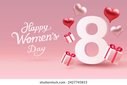 International Women's Day Banner. Flyer for March 8 cover. Number 8. Vector illustration