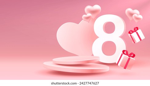 International Women's Day Banner. Flyer for March 8 cover. Number 8. Vector illustration