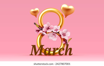 International Women's Day Banner. Flyer for March 8 cover. Number 8. Vector illustration