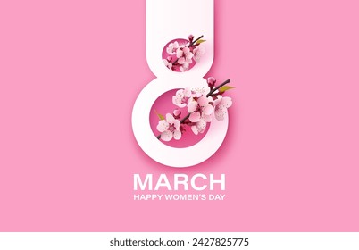 International Women's Day Banner. Flyer for March 8 cover. Number 8. Vector illustration