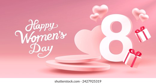 International Women's Day Banner. Flyer for March 8 cover. Number 8. Vector illustration