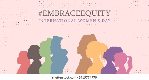 international women's day banner illustration with different women's face shapes embraceequity