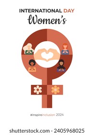 International Women's Day banner. #InspireInclusion.Campaign for gender equality.Illustration in a flat style.4