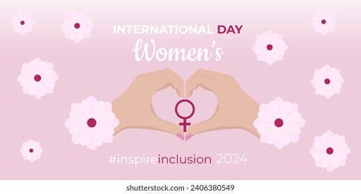 International Women's Day banner. #InspireInclusion.Campaign for gender equality.Illustration in a flat style.8