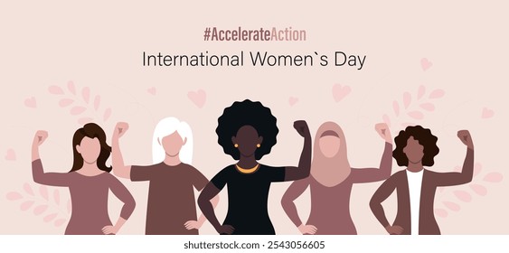 International Women's Day banner. IWD2025 campaign #AccelerateAction. Vector illustration