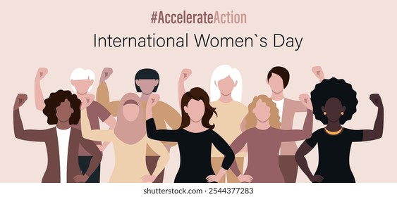 International Women's Day banner. IWD2025 campaign theme #AccelerateAction. Vector illustration