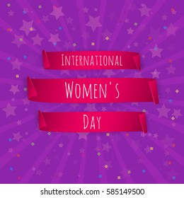 International Women's day banner. Pink ribbon on a 8 March. Vector illustration.