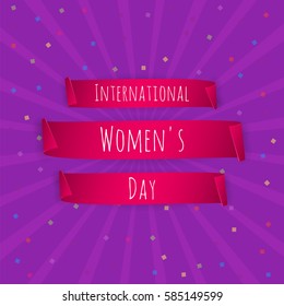 International Women's day banner. Pink ribbon on a 8 March. Vector illustration.