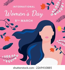 International Womens Day banner. Women's Day poster with silhouette of women face and flowers. Females for feminism, independence, sisterhood, empowerment, activism for women rights