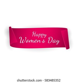 International Women's day banner. Ribbon 8 March. Paper scrolls. Vector illustration.