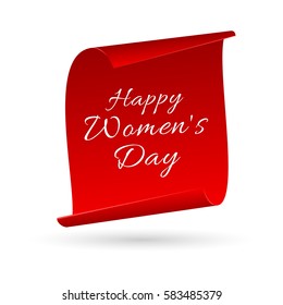International Women's day banner. Ribbon 8 March. Paper scrolls. Vector illustration.